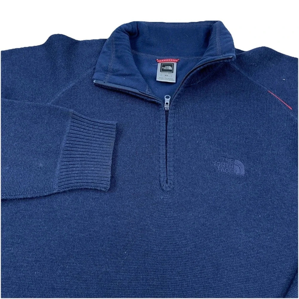 North Face Sweater Men Medium Blue Pullover Quarter Zip Micro‎ Fleece Lined Navy